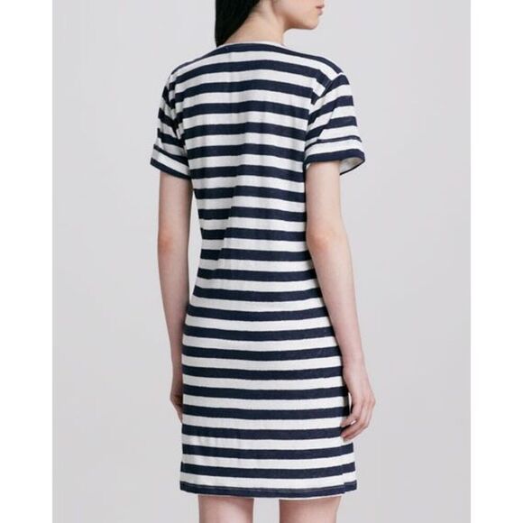 THEORY Nautical Karelo Shirt Dress in Navy & White Striped Small Soft Linen - Picture 5 of 16